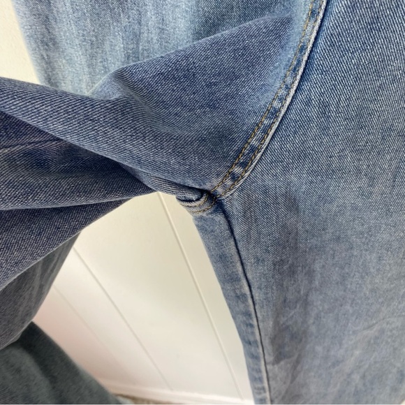 Polagram Denim Jumsuit Light Wash V-neck Collared Corduroy Sz L Straight Leg - Picture 8 of 16